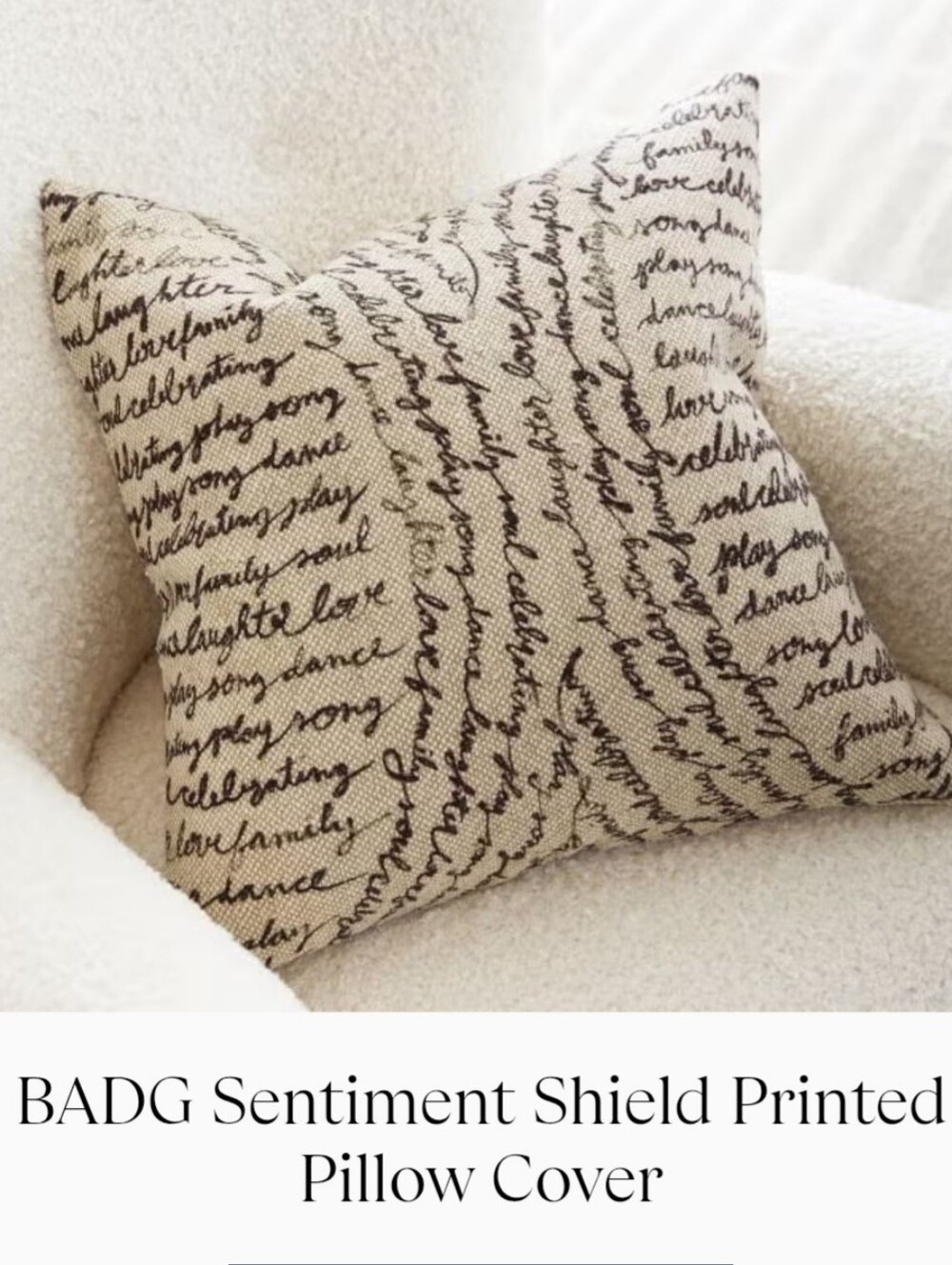 Pottery Barn BADG Black Joy Sentiment Shield 20x20 Pillow Cover NWT